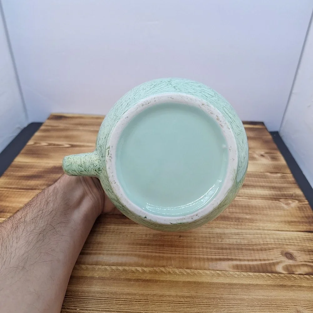 Green Spongeware Glazed‎ Pottery Creamer Pitcher Small 5